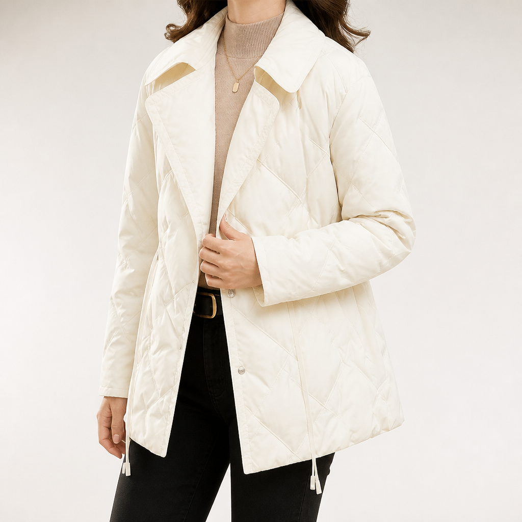 Delphine | Womens Puffer Jacket Down Lightweight Warm Winter Coat, Off White