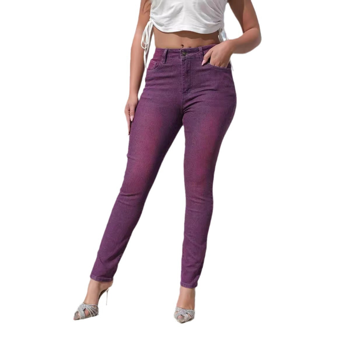 Delphine | Womens Purple High Waisted Skinny Stretch Denim Jeans - Purple