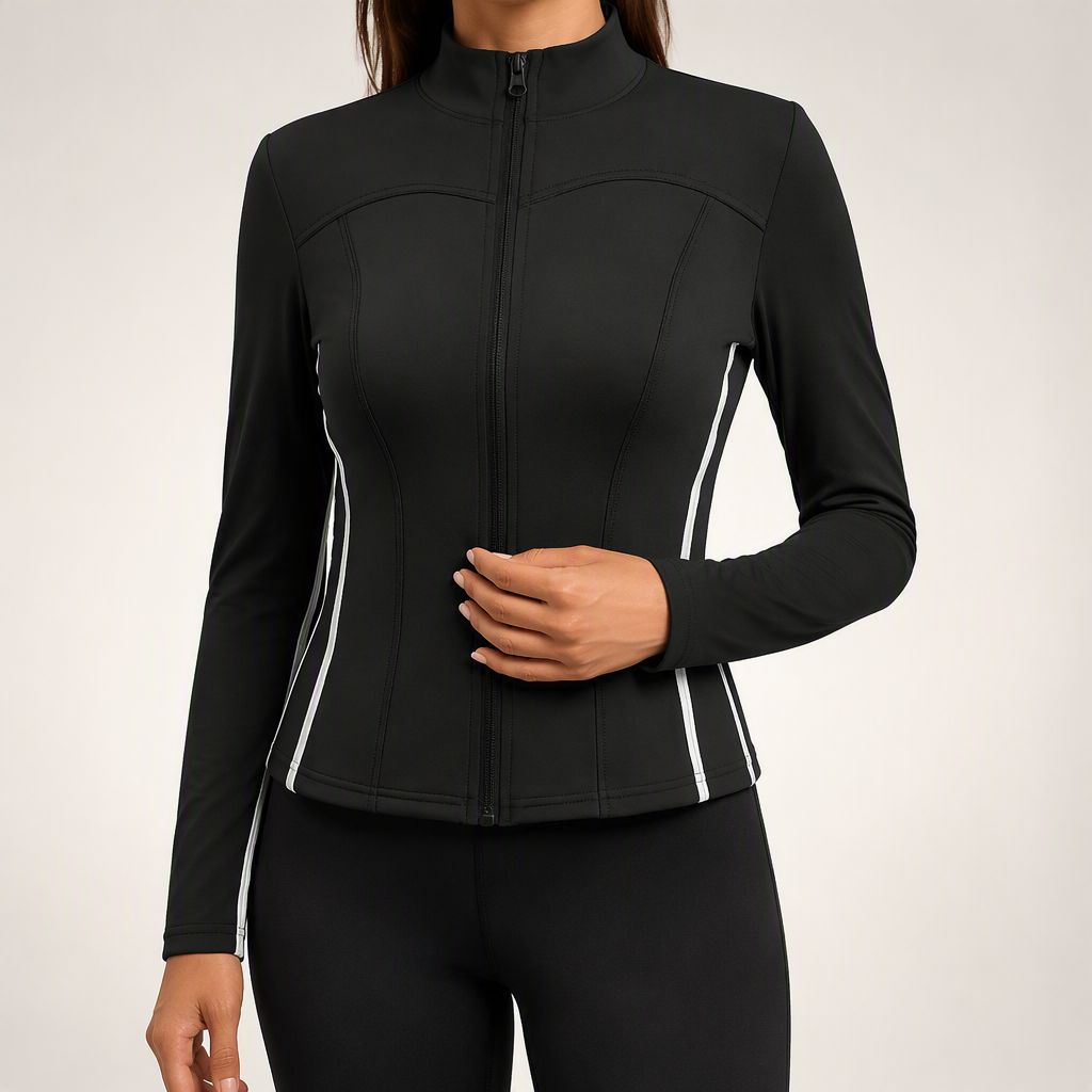 Delphine | Womens Sports Jacket Slim Fit Stand Collar Running Yoga Activewear Top, Design 1