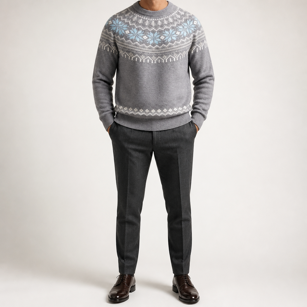 Desmond | Mens Knitted Jumper Round Neck Knit Winter Sweater, Grey