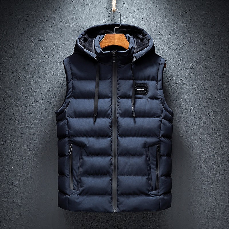 Dexter | Mens Sherpa Fleece Hooded Vest, Dark Blue