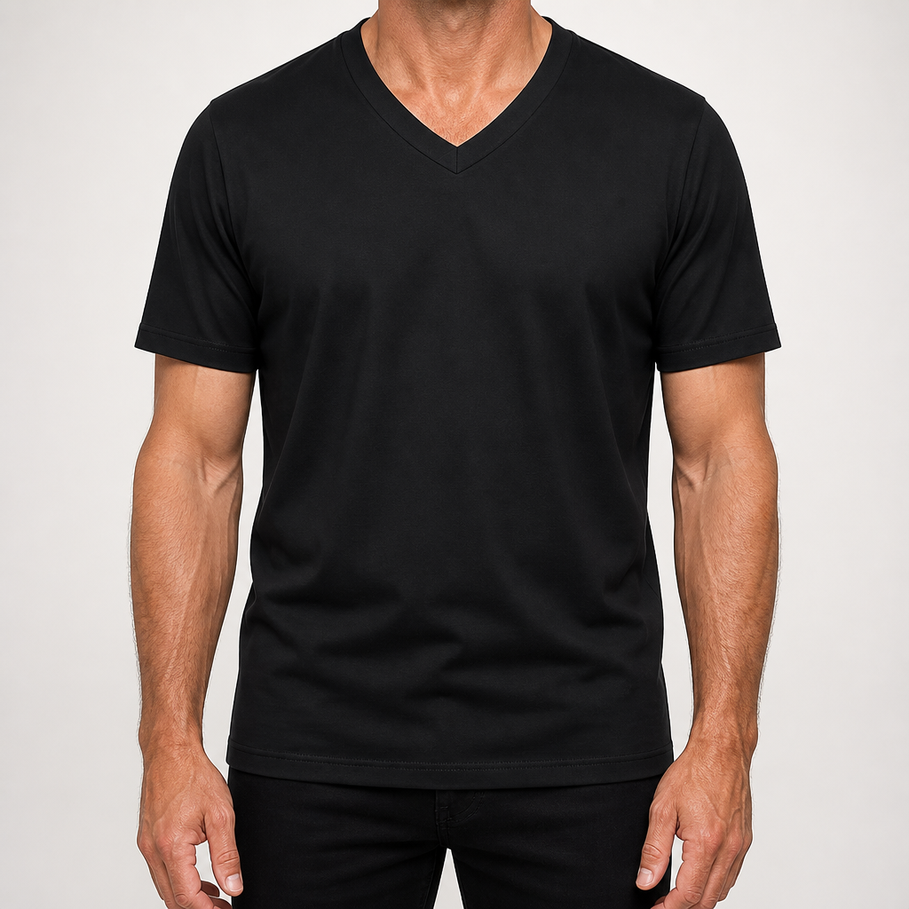 Donovan | Mens American V Neck Short Sleeve Casual T Shirt, Black