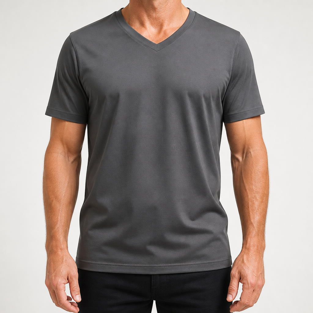 Donovan | Mens American V Neck Short Sleeve Casual T Shirt, Dark Grey