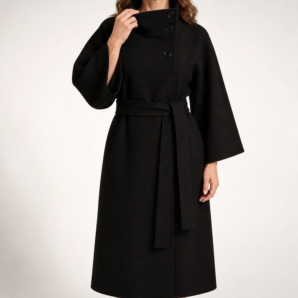 Dora | Womens Belted Cape Trench Coat, Black