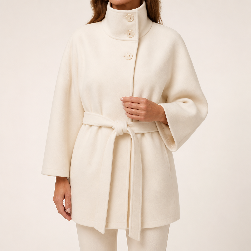 Dora | Womens Belted Cape Trench Coat, White