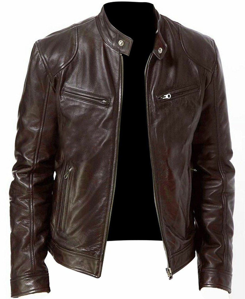 Duncan | Mens Slim Fit Faux Leather Jacket, Brown