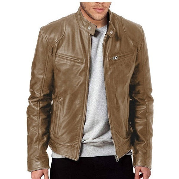 Duncan | Mens Slim Fit Faux Leather Jacket, Khaki