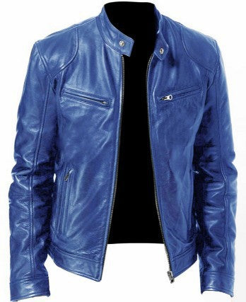 Duncan | Mens Slim Fit Faux Leather Jacket, Royal Blue