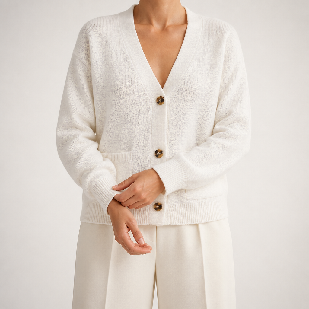 Effie | Womens Knitted Button Jumper Long Cardigan, White