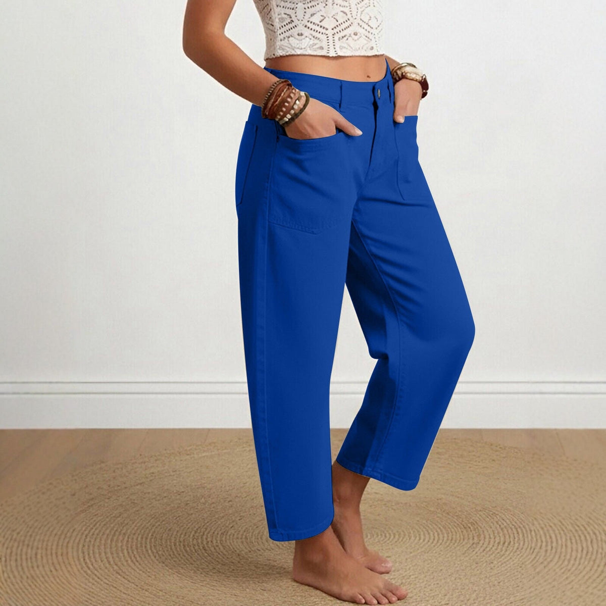 Elin | Womens High Waisted Wide Leg Cropped Trousers Pants - 3