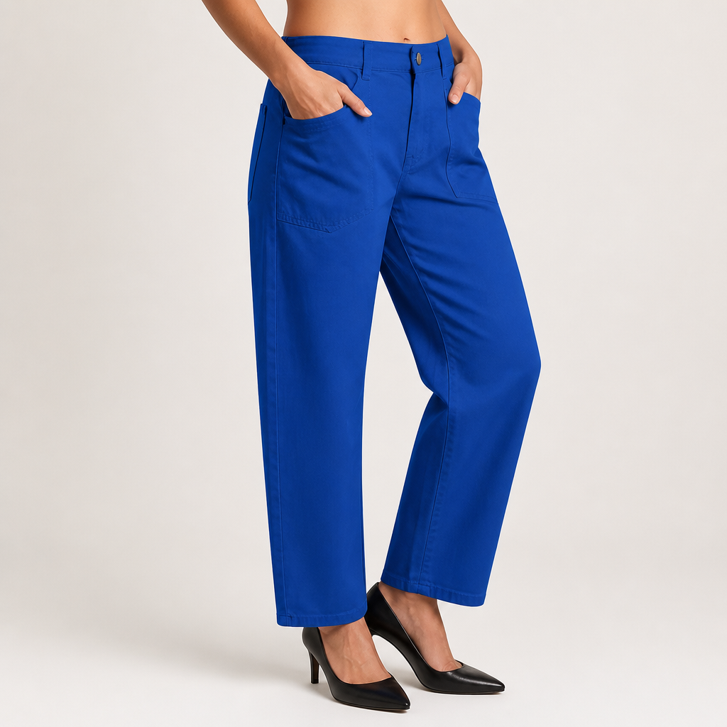 Elin | Womens High Waisted Wide Leg Cropped Trousers Pants, Royal Blue