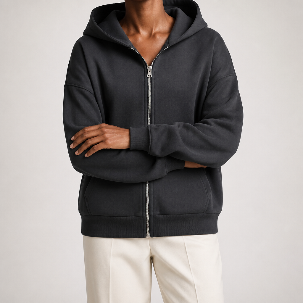 Elin | Womens Hoodie Fleece Lined Zip Up Sweatshirt, Black