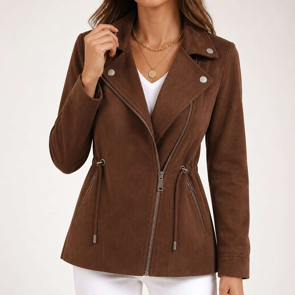 Elise | Womens Slim Fit Fitted Casual Leather Jacket, Brown