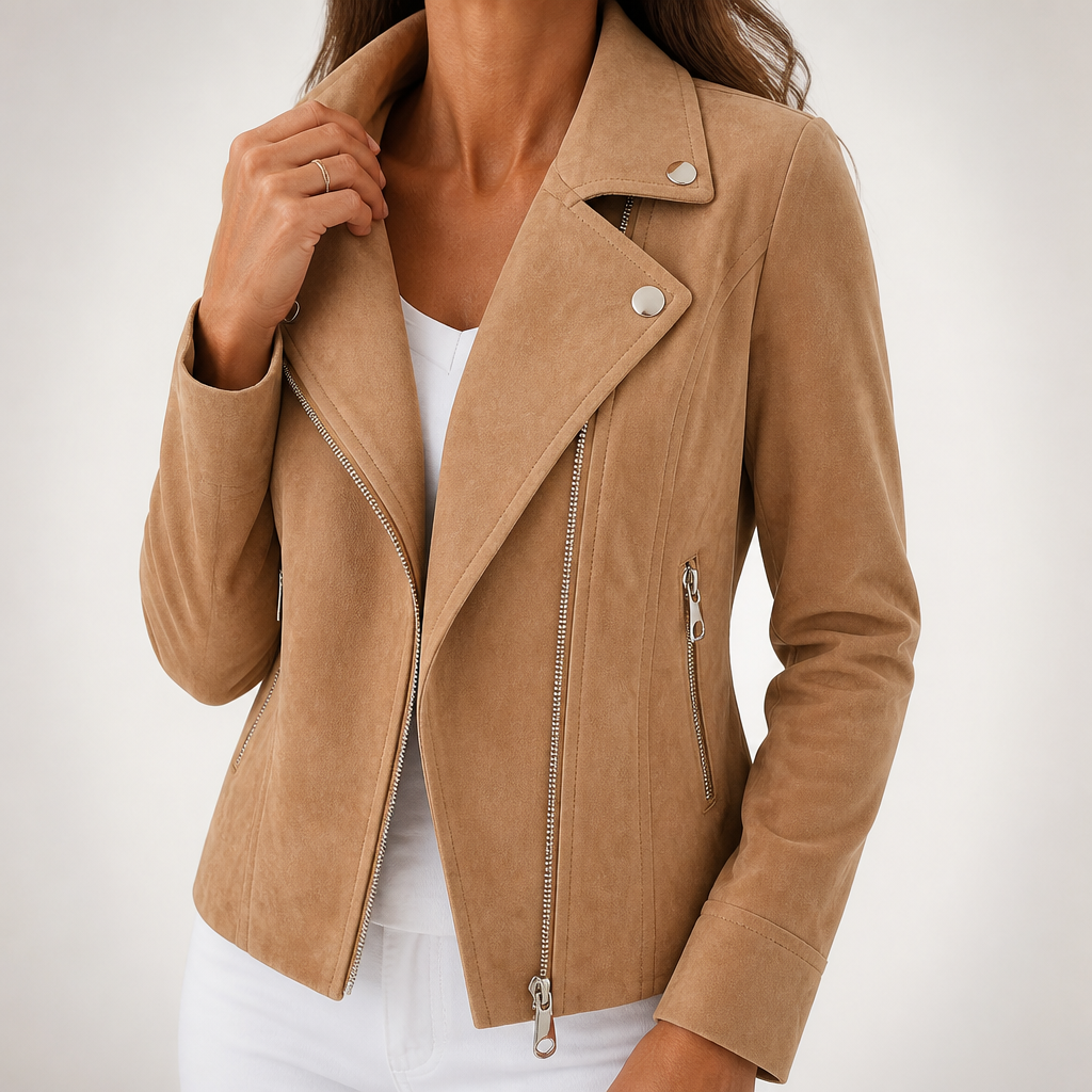 Elise | Womens Slim Fit Fitted Casual Leather Jacket, Khaki