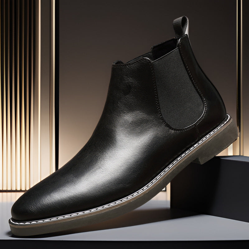 Ellison | Mens Retro Leather Chelsea Ankle Boots - Black