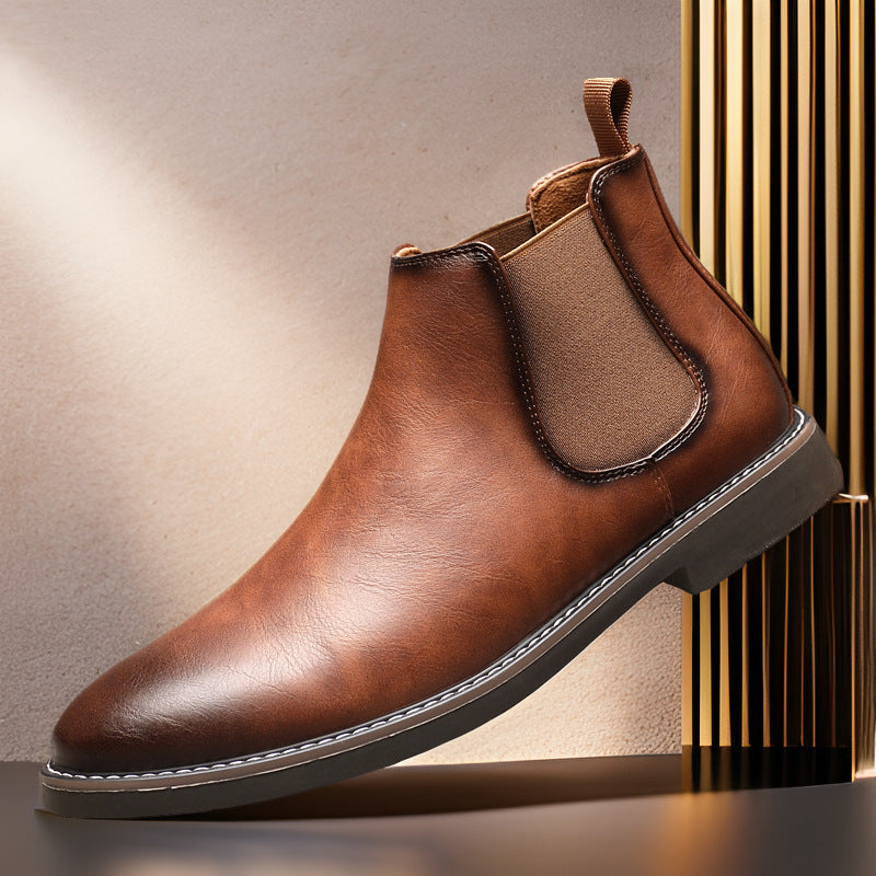 Ellison | Mens Retro Leather Chelsea Ankle Boots - Yellow