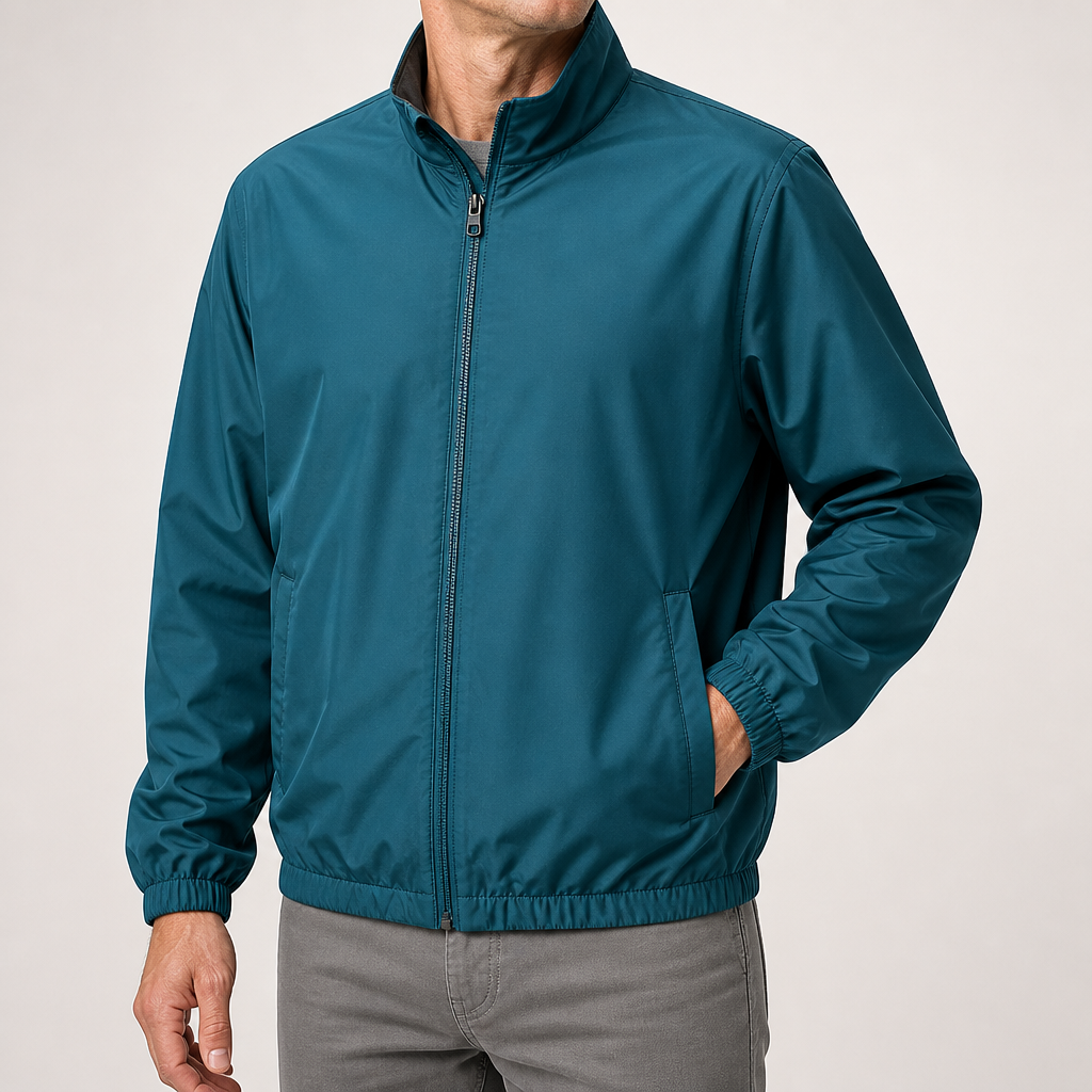 Ellison | Mens Windproof Reversible Stand Collar Bomber Autumn Jacket, Peacock Blue