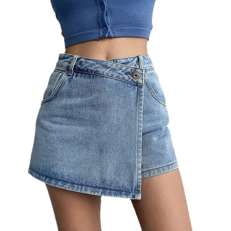 Elodie | Womens High Waisted Denim Skort Skirt Shorts - 1