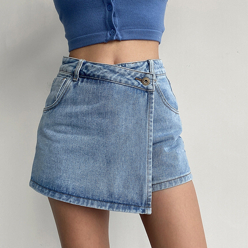 Elodie | Womens High Waisted Denim Skort Skirt Shorts - 3