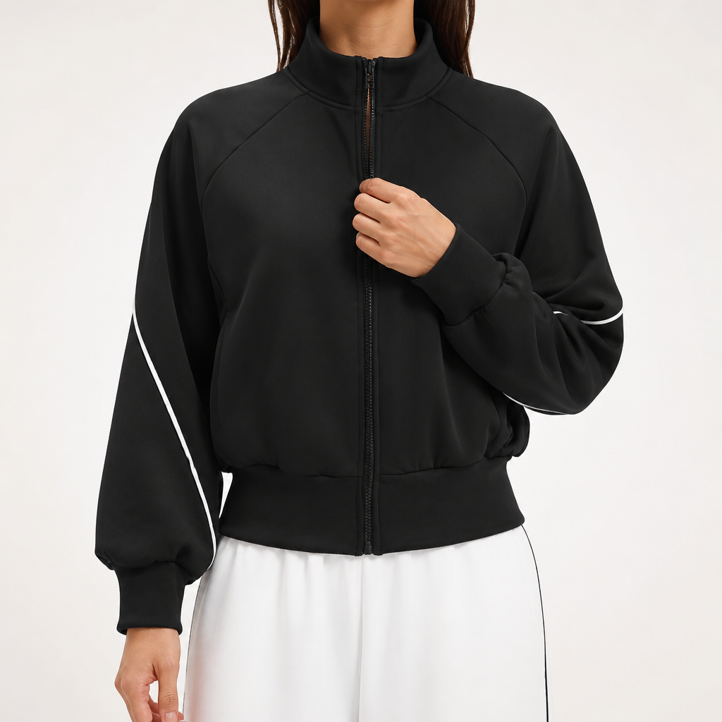 Eloise | Womens Sports Jacket Fleece Lined Stand Collar Yoga Running Activewear Top, Design 1