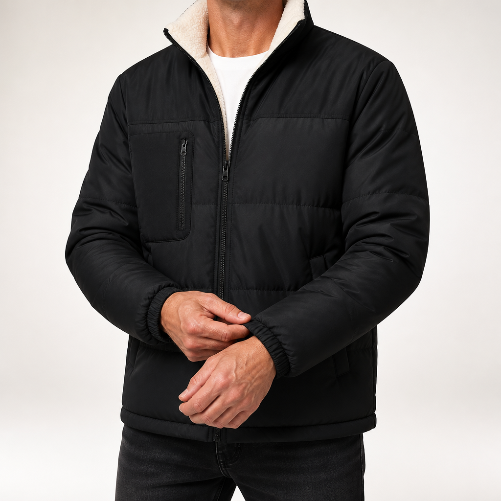 Elowen | Mens Fleece Lamb Wool Warm Thick Stand Collar Winter Top, Black