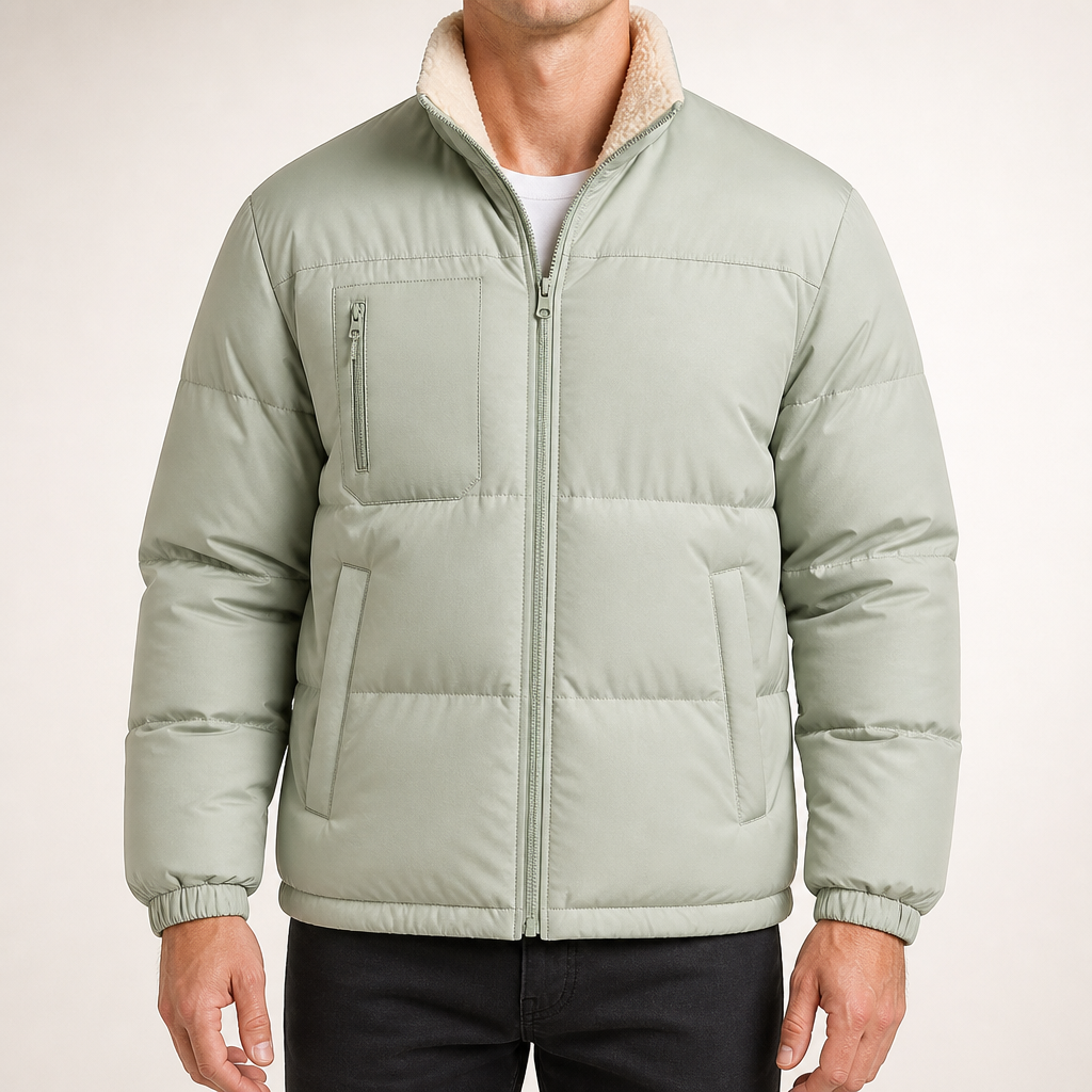 Elowen | Mens Fleece Lamb Wool Warm Thick Stand Collar Winter Top, Green