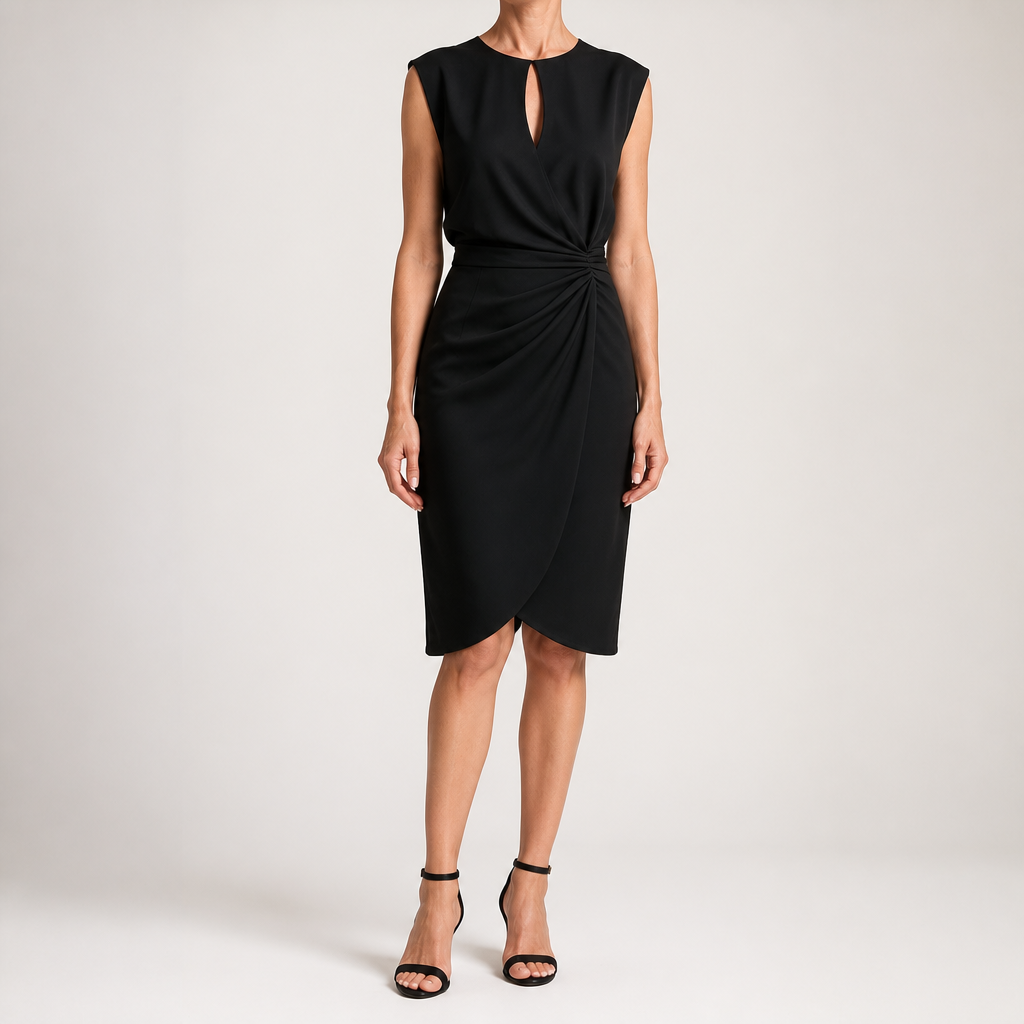 Elowen | Womens Sleeveless Cut Out Knot Midi Classy Wedding Guest Dresses, Black