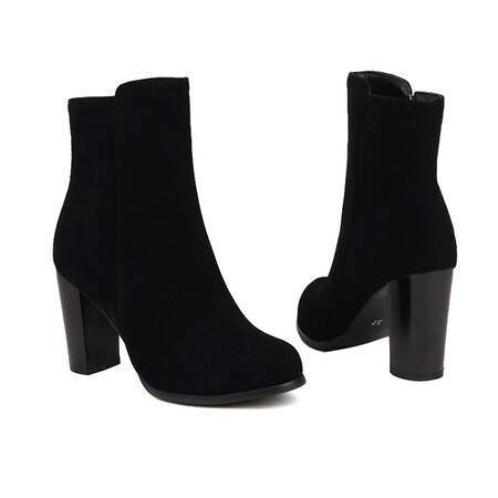 Elspeth | Womens Round Toe Chunky Heel Winter Ankle Boots - Black
