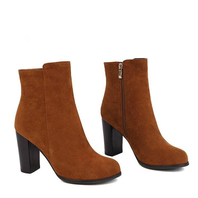 Elspeth | Womens Round Toe Chunky Heel Winter Ankle Boots - Yellow