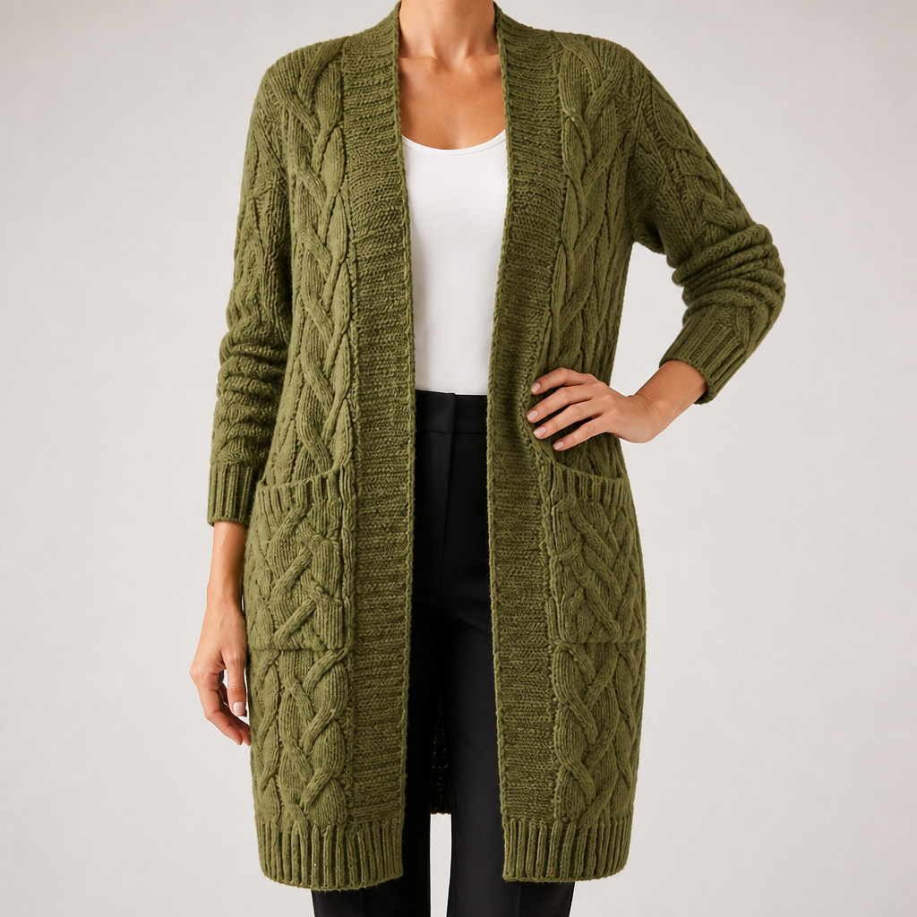 Emmett | Womens Cardigan Knitted Cable Twist Open Front Sweater, Green