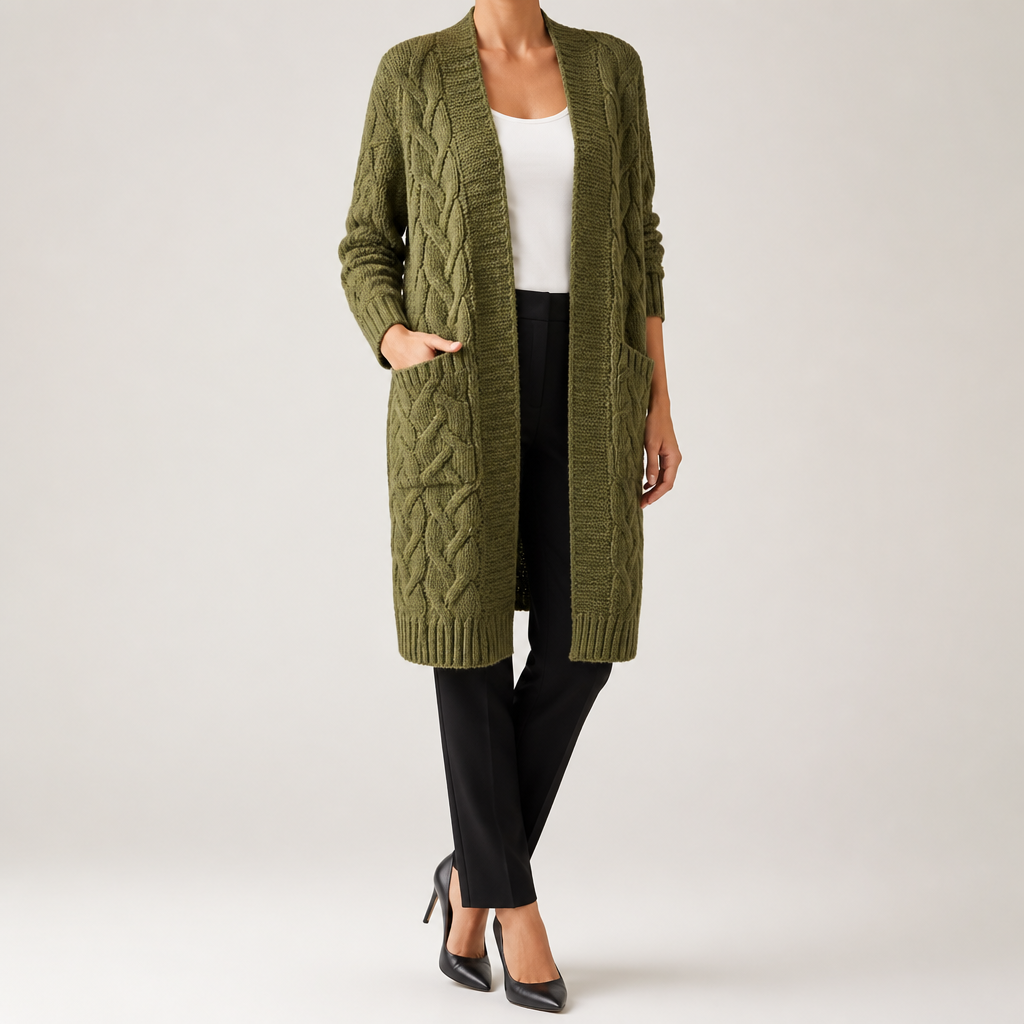 Emmett | Womens Cardigan Knitted Cable Twist Open Front Sweater, Green