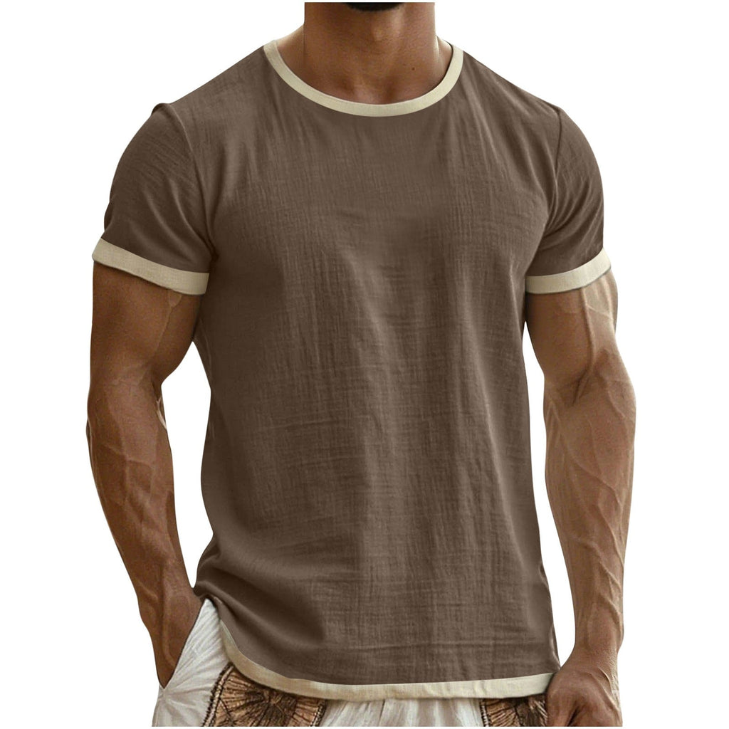 Emory | Mens Cotton Linen Short Sleeve Round Neck T Shirt - Brown