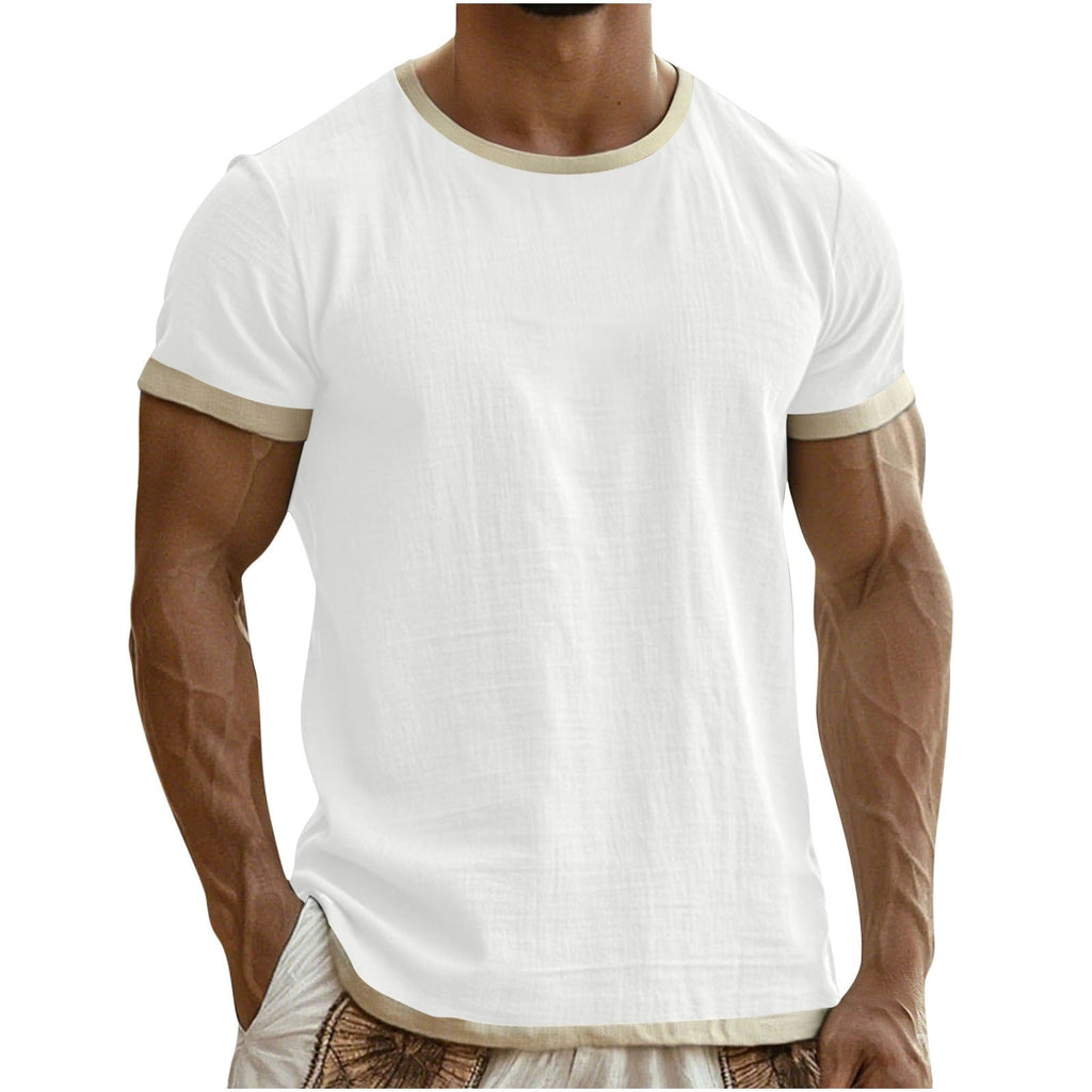 Emory | Mens Cotton Linen Short Sleeve Round Neck T Shirt - White