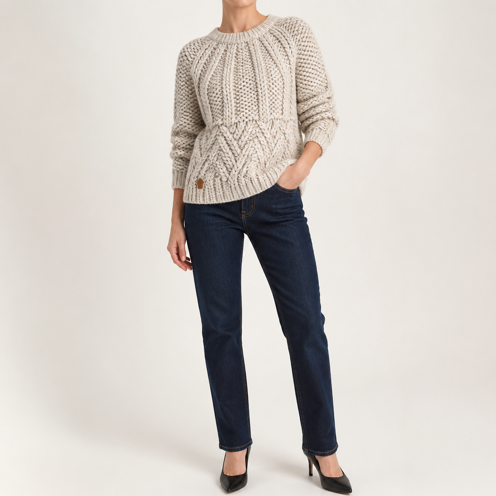 Esme | Womens Knitted Wool Diamond Plaid Warm Winter Jumper, Beige