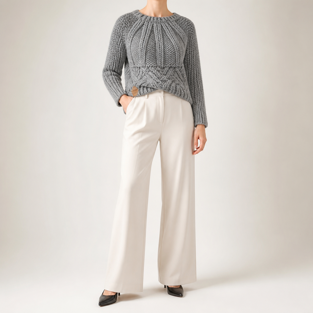Esme | Womens Knitted Wool Diamond Plaid Warm Winter Jumper, Light Grey