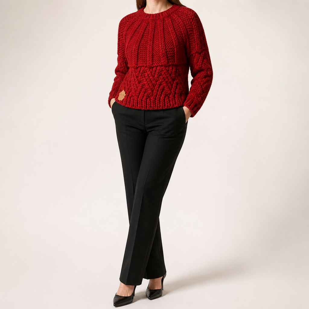 Esme | Womens Knitted Wool Diamond Plaid Warm Winter Jumper, Maroon