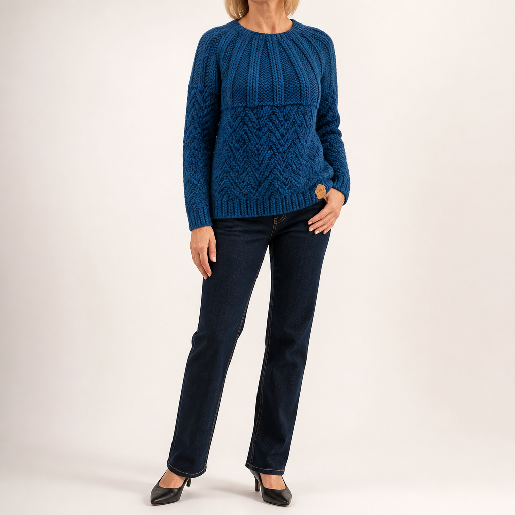Esme | Womens Knitted Wool Diamond Plaid Warm Winter Jumper, Navy Blue