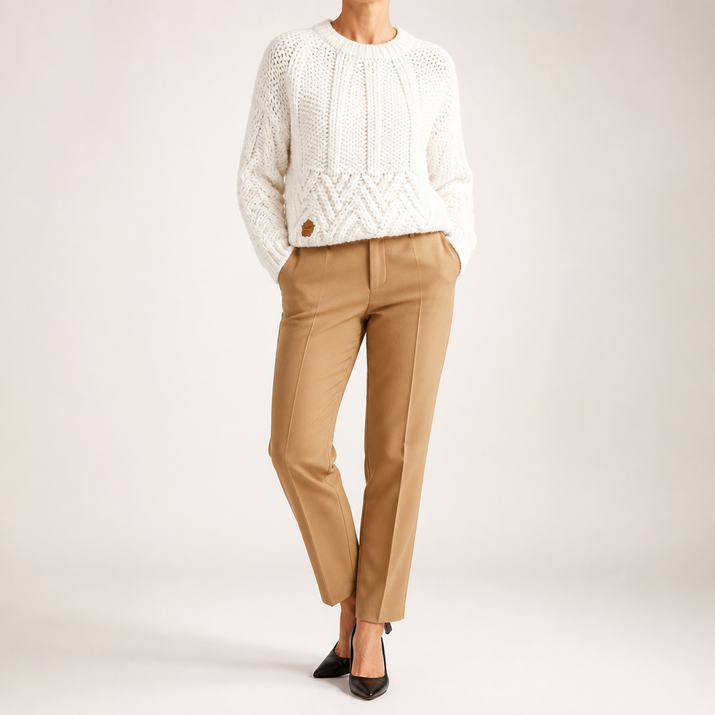 Esme | Womens Knitted Wool Diamond Plaid Warm Winter Jumper, White