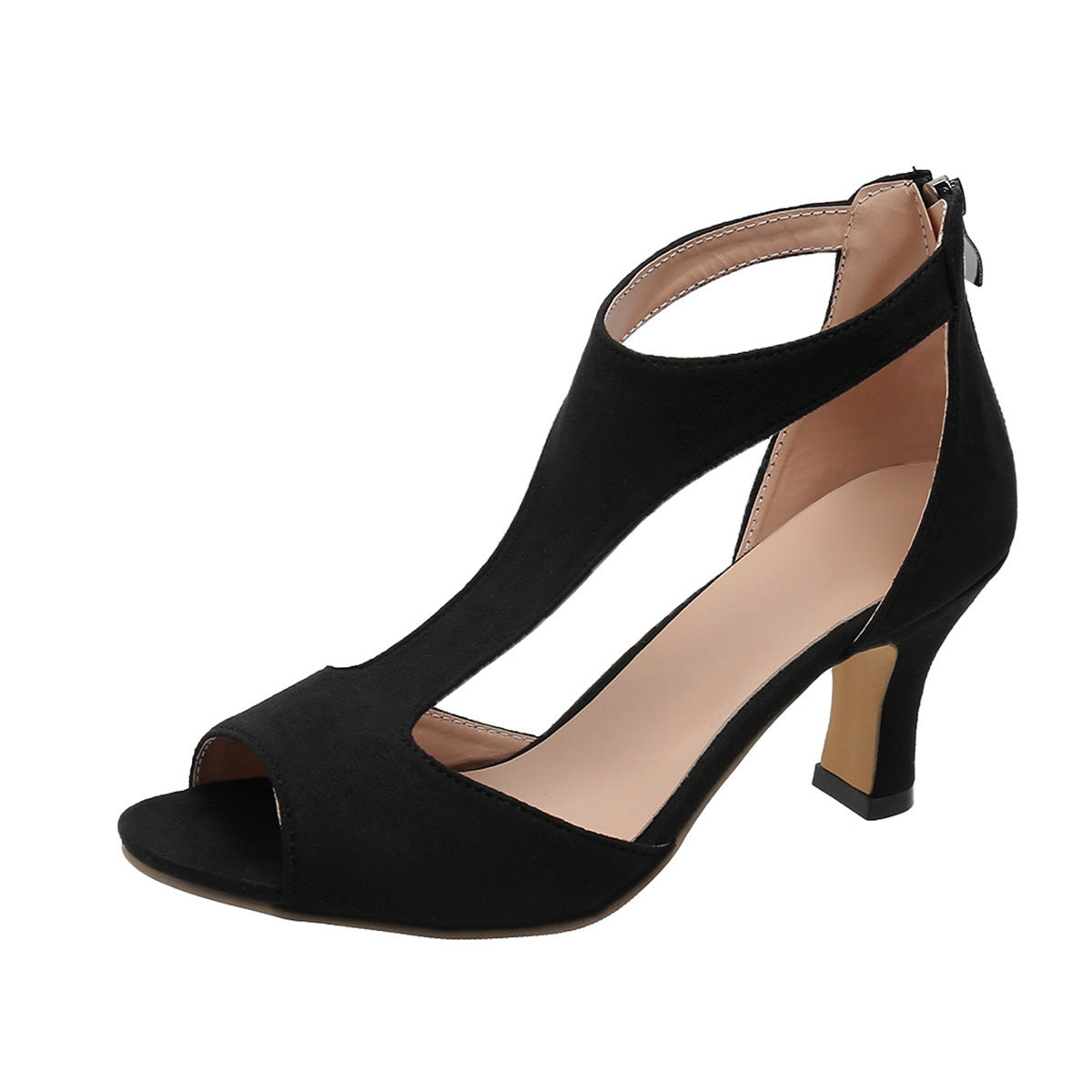Esme | Womens Back Zip Fish Mouth Thin Heel Sandals - 18