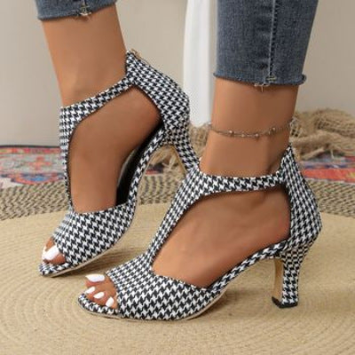 Esme | Womens Back Zip Fish Mouth Thin Heel Sandals - 9