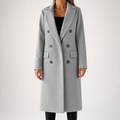 Estelle | Womens Wool Coat Double Breasted Winter Longline Outerwear, Light Grey