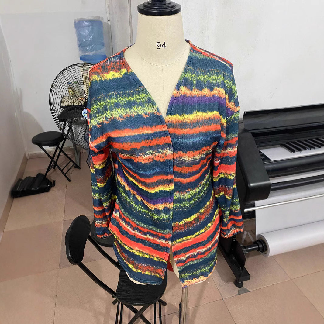 Evangeline | Womens Colourful Print Knit Cardigan Loose Playful - 3