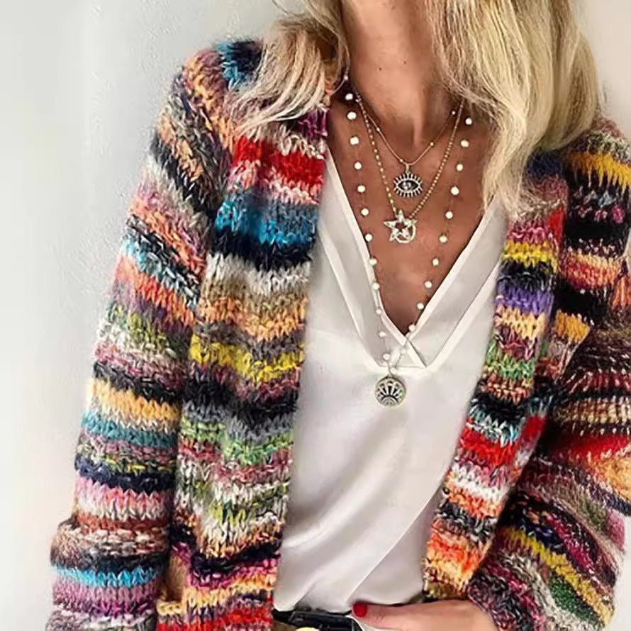 Evangeline | Womens Colourful Print Knit Cardigan Loose Playful - 4