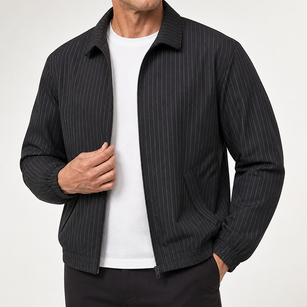 Ezra | Mens Track Jacket Striped Zip Up Lightweight Sports Jacket, Black