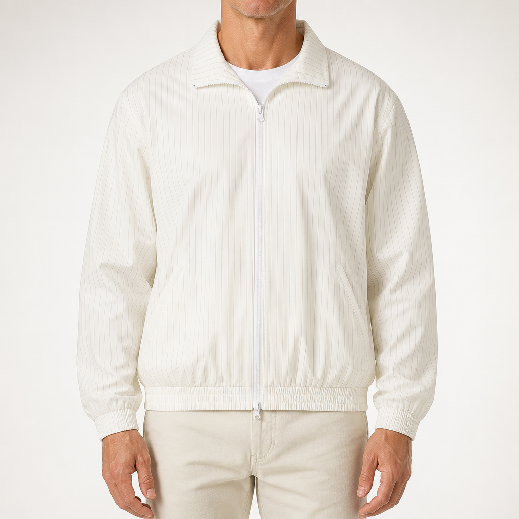Ezra | Mens Track Jacket Striped Zip Up Lightweight Sports Jacket, White