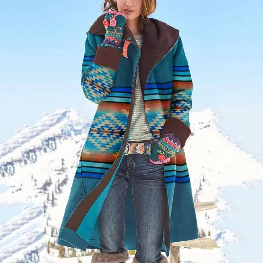 Farrah | Womens Printed Faux Fur Collar Long Wool Coat - 2