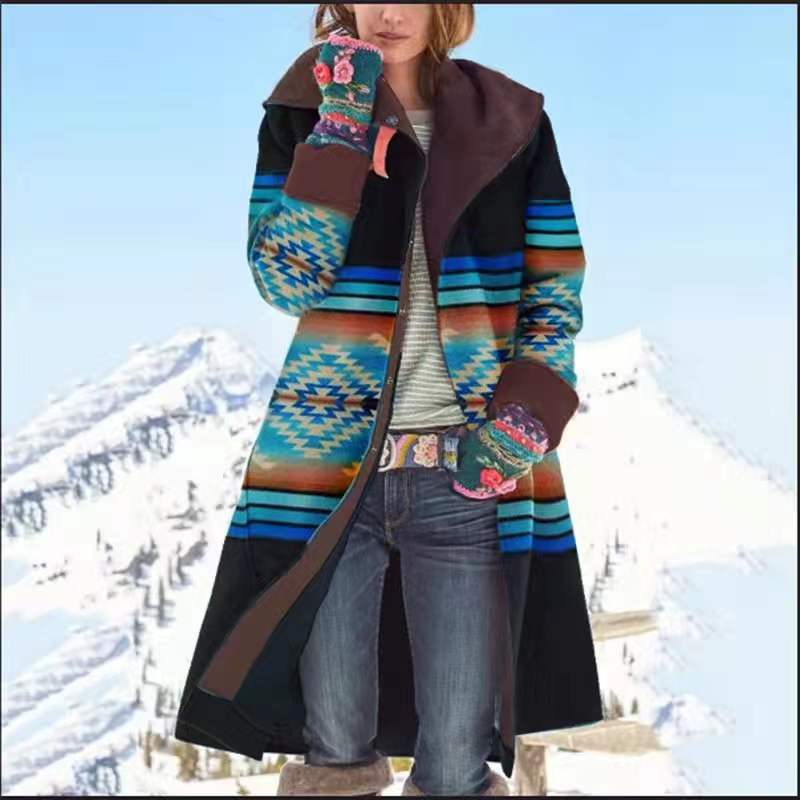 Farrah | Womens Printed Faux Fur Collar Long Wool Coat - 3
