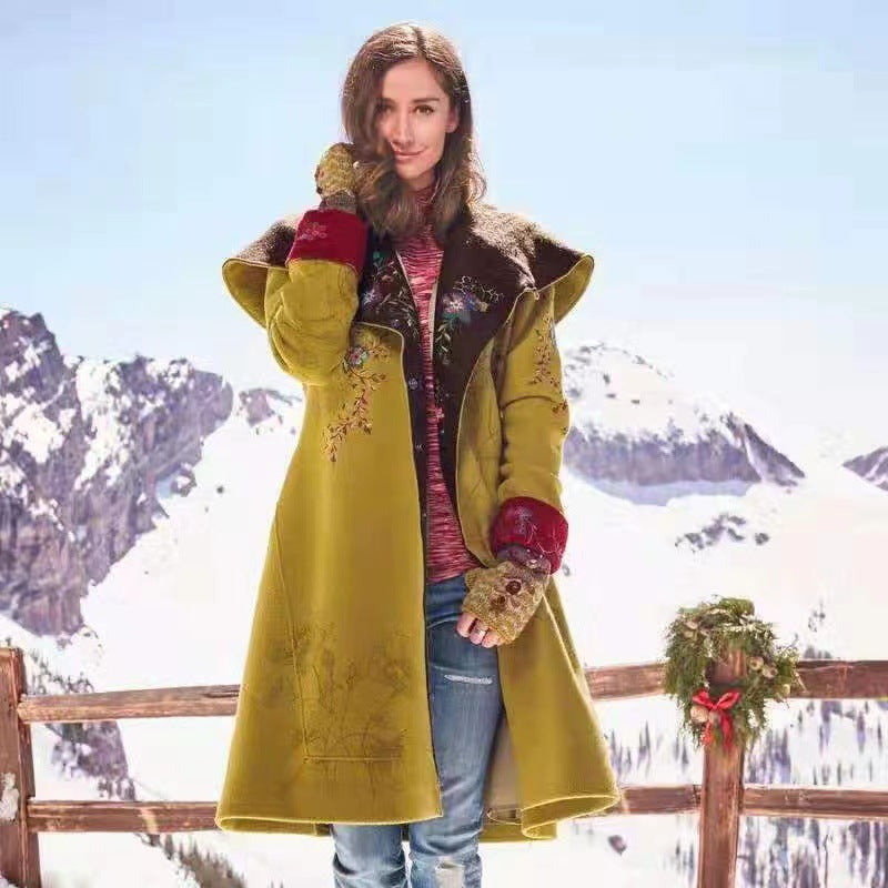 Farrah | Womens Printed Faux Fur Collar Long Wool Coat - 9