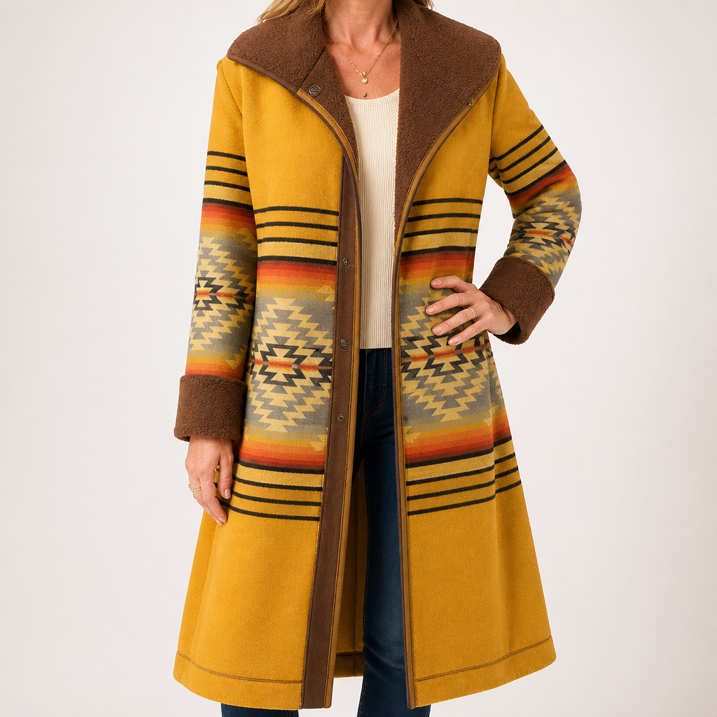 Farrah | Womens Coat Wool Faux Fur Collar Long Winter Coat, Yellow