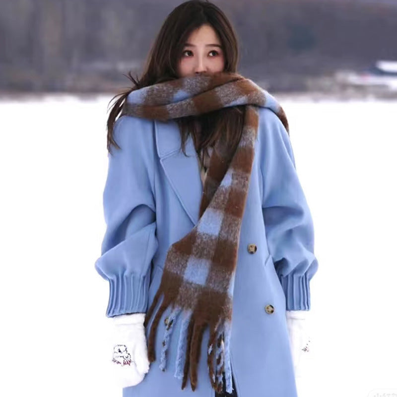 Faye | Womens Soft Mohair Shawl Scarf - Blue